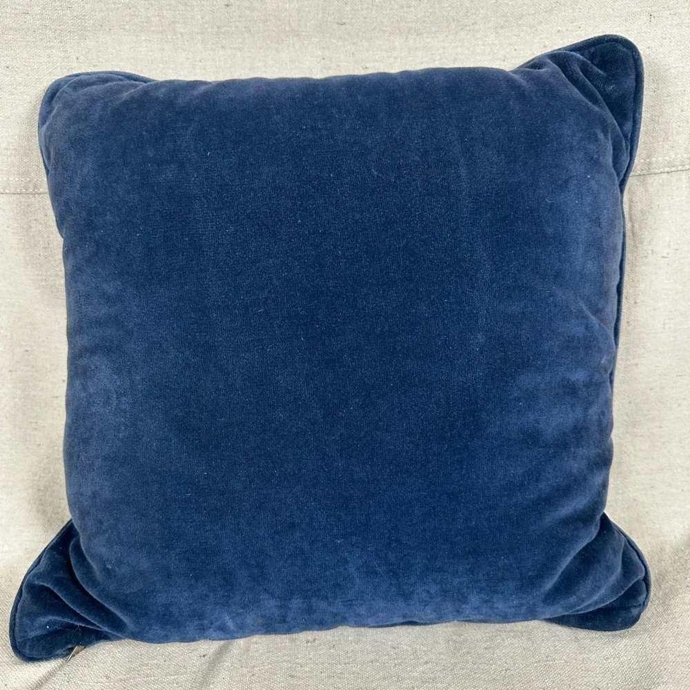 Vintage Bluebird Needlepoint Blue Velvet Throw Pillow 14x14 Square Accent